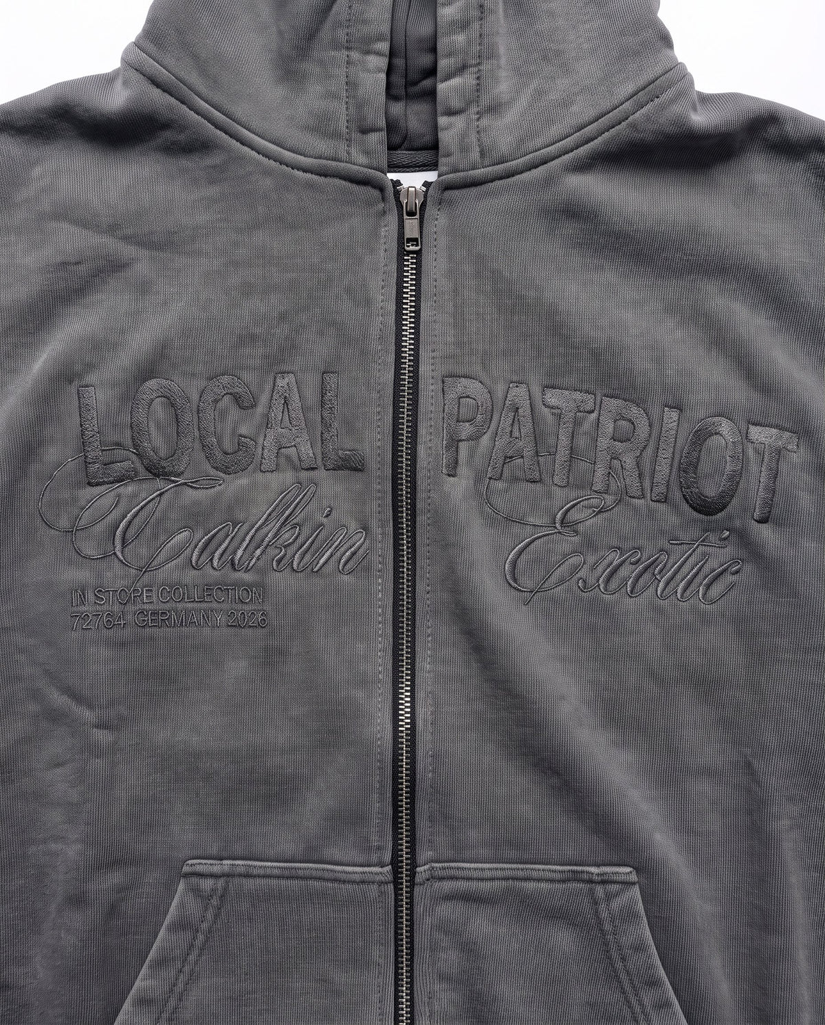 Double Zip Hoodie Local Patriot, Stickerei gesamt